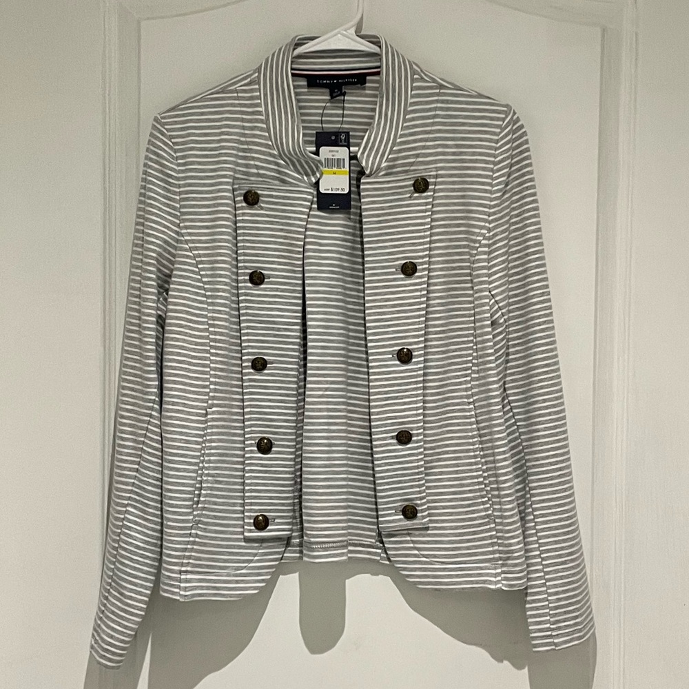 NWT Tommy Hilfiger blazer jacket. Grey & white striped. Medium